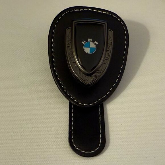 BMW Sunglass Holder for Car with Logo Black PU Leather NWT - Picture 1 of 9